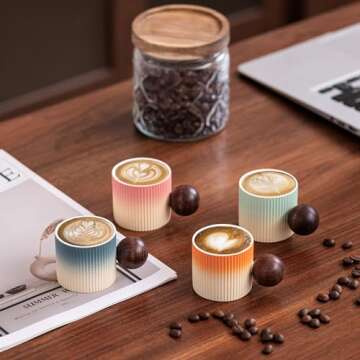 CLASGLAZ Ceramic Mini Espresso Cups with Round Wooden Handles - Set of 2, Elegant Design