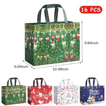 Large Christmas Gift Bags 16 Pack Large Gift Bags for Presents with Handle Reusable Non-Woven Christmas Bags for New Year's Shopping Xmas Gifts Wrapping Party Supplies 12.48 * 6.69 * 9.84in