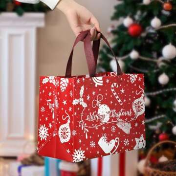 Large Christmas Gift Bags 16 Pack Large Gift Bags for Presents with Handle Reusable Non-Woven Christmas Bags for New Year's Shopping Xmas Gifts Wrapping Party Supplies 12.48 * 6.69 * 9.84in