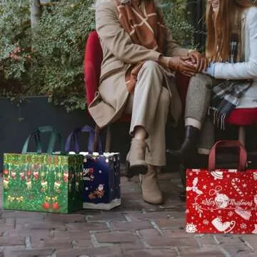 Large Christmas Gift Bags 16 Pack Large Gift Bags for Presents with Handle Reusable Non-Woven Christmas Bags for New Year's Shopping Xmas Gifts Wrapping Party Supplies 12.48 * 6.69 * 9.84in