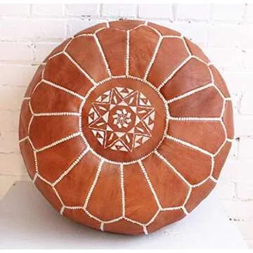 proudcrafts Moroccan Handmade Pouf Real Leather tan unstuffed