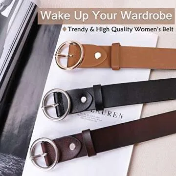 SUOSDEY Women Leather Designer Belts for Dresses Jeans With Fashion Round Buckle Orange Color