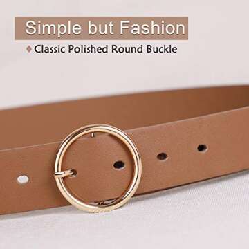 SUOSDEY Women Leather Designer Belts for Dresses Jeans With Fashion Round Buckle Orange Color