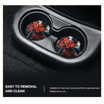 Rawan Car Cup Holder Coaster, 2PCS Spiderman Car Coasters for Cup holder Universal Auto Anti Slip Insert Coaster Car Assecories for Women Men,Cute Car Interior Accessories (A) (C) (A)
