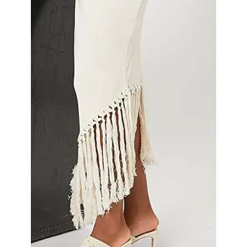Floerns Women's Asymmetrical Fringe Hem Sleeveless Party Bodycon Long Dress Beige M