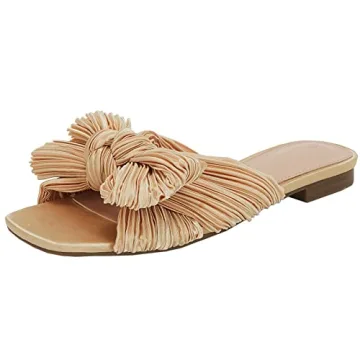VETASTE Women's Pleated Bow Flat Sandals: Stylish, Comfortable Summer Footwear