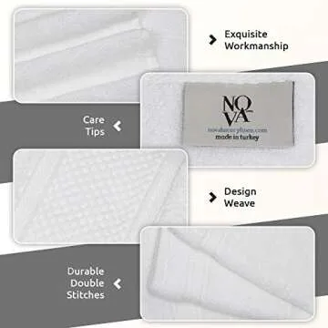 NOVA Luxury Linen - Hotel Quality Turkish Towel Set for Bathroom (6 Pcs Towel Set, Pure White)