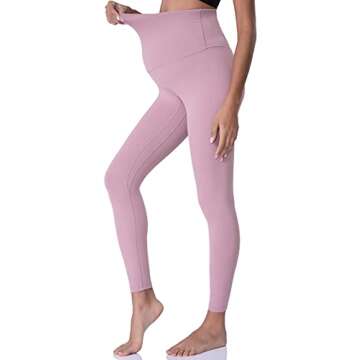 POSHDIVAH Women's Maternity Leggings Over The Belly Pregnancy Yoga Pants Active Wear Workout Leggings Pink Medium