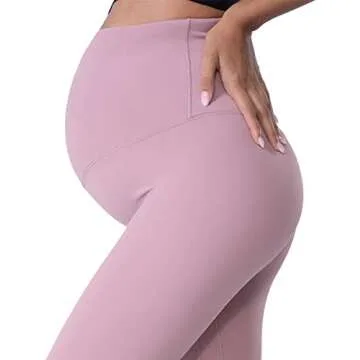 POSHDIVAH Women's Maternity Leggings Over The Belly Pregnancy Yoga Pants Active Wear Workout Leggings Pink Medium