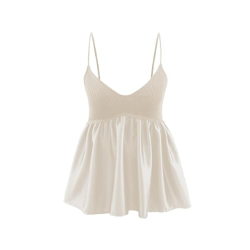 MISSACTIVER Women's Cute Peplum Hem Patchwork Cami Tank Top V Neck Spaghetti Strap Camisole Sleevele...