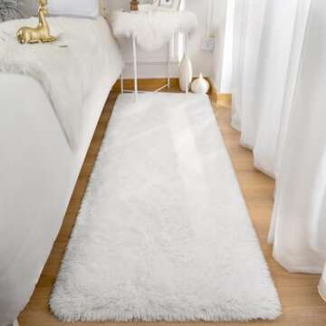 Terrug Fluffy Runner Rug for Bedroom Living Room, 2x6 White Area Rug Washable Shag Carpet, Super Sof...