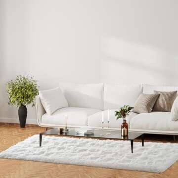 Terrug Fluffy Runner Rug for Bedroom Living Room, 2x6 White Area Rug Washable Shag Carpet, Super Soft Fuzzy Plush Non-Slip Cute Kids Rug for Nursery Hallway Bedside College Dorm Kids Room Decor