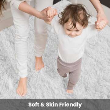 Terrug Fluffy Runner Rug for Bedroom Living Room, 2x6 White Area Rug Washable Shag Carpet, Super Soft Fuzzy Plush Non-Slip Cute Kids Rug for Nursery Hallway Bedside College Dorm Kids Room Decor