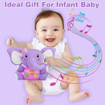 Aitbay Plush Elephant Music Baby Toys 0 3 6 9 12 Months, Cute Stuffed Aminal Light Up Baby Toys Newb...