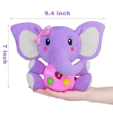 Aitbay Plush Elephant Music Baby Toys 0 3 6 9 12 Months, Cute Stuffed Aminal Light Up Baby Toys Newborn Baby Musical Toys for Infant Babies Boys & Girls Toddlers 0 to 36 Months (Purple)
