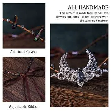 MOSTORY Silver Moon Tiara - Elegant Medieval Crown