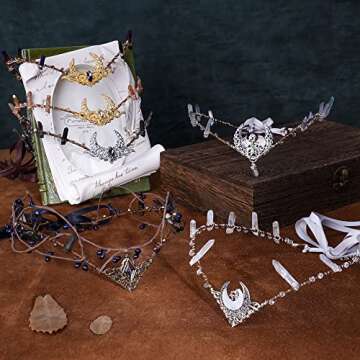 MOSTORY Silver Moon Tiara - Elegant Medieval Crown