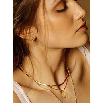 POTESSA 18k Gold Snake Chain Choker Necklace for Women Flat Herringbone Chain Fashion Stainless Steel Necklaces Simple Jewelry Christmas Gifts for Her