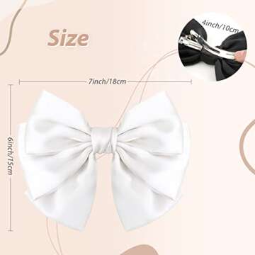 2PCS Big Satin Layered Hair Bows for Women Girls 7 Inch Black White Barrette Hair Clip Large Silk Ribbon Bows French Style Hair Accessories (Black+White)