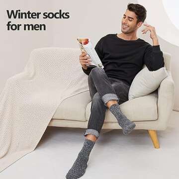 FRESBEIT Merino Wool Socks Men Winter Soft Thick Warm Socks for Men Cozy Crew Hiking Thermal Socks Size 7-13(5 Pairs)