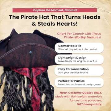 Nicky Bigs Novelties - Pirate Costume Men + Women - Deluxe Adult Pirate Hat, Dreadlocks Eye Patch an...