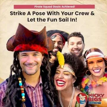 Nicky Bigs Novelties - Pirate Costume Men + Women - Deluxe Adult Pirate Hat, Dreadlocks Eye Patch and Earrings - Tricorn Hat Props Caribbean Buccaneer Accessories Set, Adjustable Size - Brown