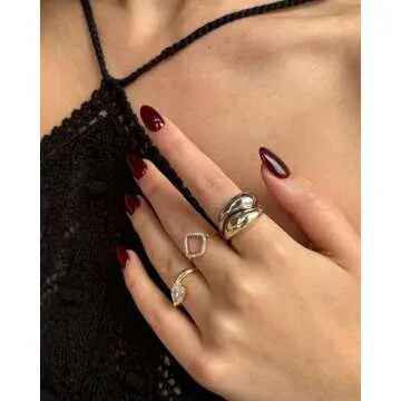 PAVOI 14K Gold Plated Mixed Metal Chunky Two Tone Wavy Dome Ring Pack for Women | Statement Ring Set | Size 8