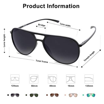 SOJOS Classic Polarized Ultra Lightweight Flexible Men Women Sunglasses JOURNEY SJ2065 with Matt Black Frame/Gradient Grey Lens