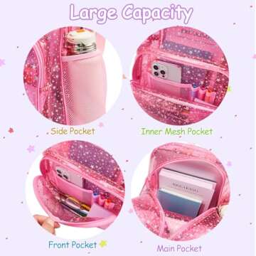 Bulyoou Clear Backpack Glitter Transparent Backpack Pink Star See Through Plastic Backpack for Kids Girls Stadium Concert Festival Events