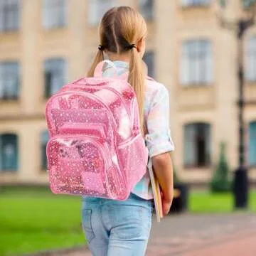 Bulyoou Clear Backpack Glitter Transparent Backpack Pink Star See Through Plastic Backpack for Kids Girls Stadium Concert Festival Events