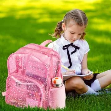 Bulyoou Clear Backpack Glitter Transparent Backpack Pink Star See Through Plastic Backpack for Kids Girls Stadium Concert Festival Events