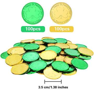Gejoy 200 PCS St. Patrick's Day Shamrock Coins 3-Leaf Clover Good Luck Coins Green and Gold Plastic ...