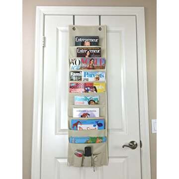 COMPONO Premium Hanging File Folder Organizer, 9 Large Pockets, 3 Small Pockets, & 2 Hangers. Perfect for Home Organization, School Pocket Chart, or Office Bill Filing. Wall or Over Door Mount. (Cream