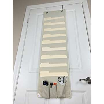 COMPONO Premium Hanging File Folder Organizer, 9 Large Pockets, 3 Small Pockets, & 2 Hangers. Perfect for Home Organization, School Pocket Chart, or Office Bill Filing. Wall or Over Door Mount. (Cream