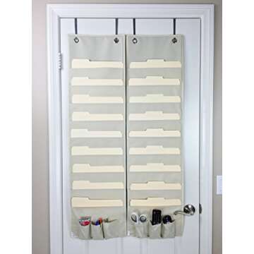 COMPONO Premium Hanging File Folder Organizer, 9 Large Pockets, 3 Small Pockets, & 2 Hangers. Perfect for Home Organization, School Pocket Chart, or Office Bill Filing. Wall or Over Door Mount. (Cream