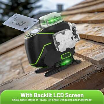 Huepar Laser Level 360 Self Leveling, 4x360° Green Cross Line Laser with LCD Screen, 4D Bluetooth O...