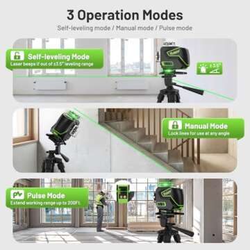 Huepar Laser Level 360 Self Leveling, 4x360° Green Cross Line Laser with LCD Screen, 4D Bluetooth Outdoor Pulse Mode Laser Tool for Construction -Remote Control, Li-ion Battery or 4 AA Batteries-S04CG