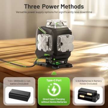 Huepar Laser Level 360 Self Leveling, 4x360° Green Cross Line Laser with LCD Screen, 4D Bluetooth Outdoor Pulse Mode Laser Tool for Construction -Remote Control, Li-ion Battery or 4 AA Batteries-S04CG