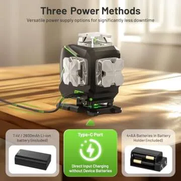 Huepar Laser Level 360 Self Leveling, 4x360° Green Cross Line Laser with LCD Screen, 4D Bluetooth Outdoor Pulse Mode Laser Tool for Construction -Remote Control, Li-ion Battery or 4 AA Batteries-S04CG