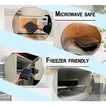 New Century, 50-Pack [32 oz] 1-Compartment Food Container - Rectangular Meal Prep Bento with Lid - Portable Lunch Box - Stackable - BPA Free - Freezer/Microwave/Dishwasher Safe - Reusable Storage