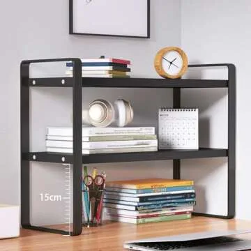 SIDIANBAN Desktop Organizer Shelf Office Storage Rack Computer Desk Bookshelf Adjustable Display Shelf for Office Supplies (Black)