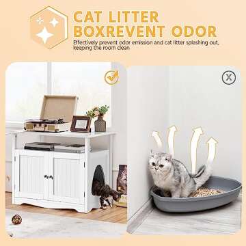 Yaheetech Cat Litter Box Enclosure, Litter Box Furniture Hidden with Removable Divider, Indoor Cat House with Storage Shelf, Wooden Cat Washroom Pet Side Table Storage Cabinet