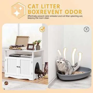 Yaheetech Cat Litter Box Enclosure, Litter Box Furniture Hidden with Removable Divider, Indoor Cat House with Storage Shelf, Wooden Cat Washroom Pet Side Table Storage Cabinet