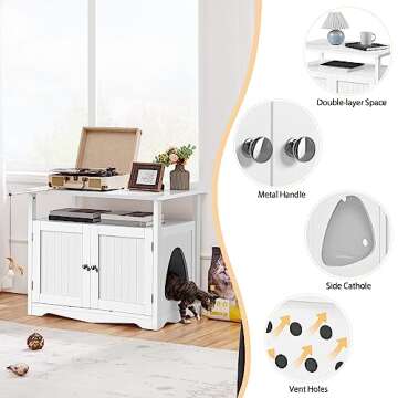 Yaheetech Cat Litter Box Enclosure, Litter Box Furniture Hidden with Removable Divider, Indoor Cat House with Storage Shelf, Wooden Cat Washroom Pet Side Table Storage Cabinet