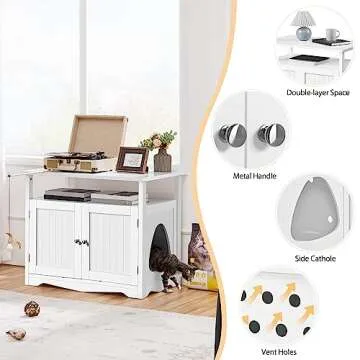 Yaheetech Cat Litter Box Enclosure, Litter Box Furniture Hidden with Removable Divider, Indoor Cat House with Storage Shelf, Wooden Cat Washroom Pet Side Table Storage Cabinet