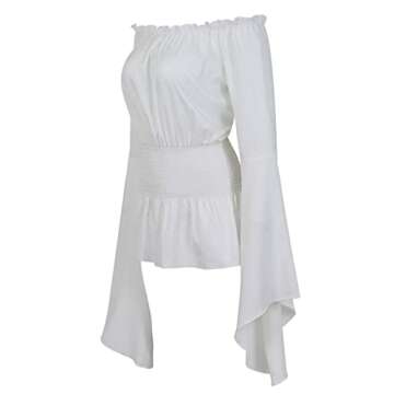 Women Renaissance Shirt Long Sleeve Victorian Blouse Plus Size Off The Shoulder Peasant Tops White Small
