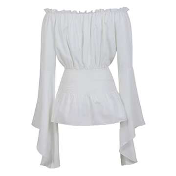 Women Renaissance Shirt Long Sleeve Victorian Blouse Plus Size Off The Shoulder Peasant Tops White Small