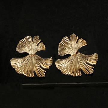 LOKLIFFAI Ginkgo Leaf Earrings - Stylish Gold Statement Jewelry