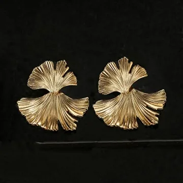 LOKLIFFAI Ginkgo Leaf Earrings - Stylish Gold Statement Jewelry