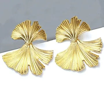 LOKLIFFAI Ginkgo Leaf Earrings - Stylish Gold Statement Jewelry